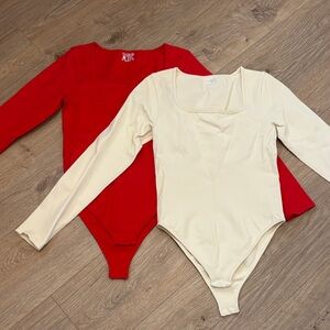 Elegant Red and Cream Women's Bodysuit Set